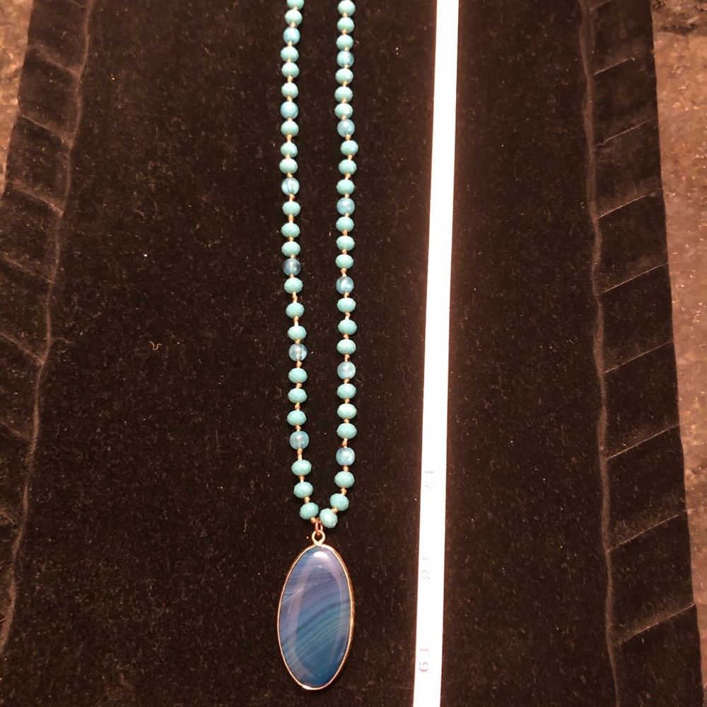 19” Long Blue Beaded Stone Statement Necklace - image 2